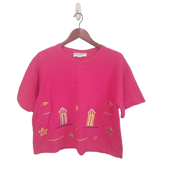 Vintage Old Dell Designs Tropical Beachy Boxy Cut Cotton Womens Top Size Large P - Picture 1 of 11